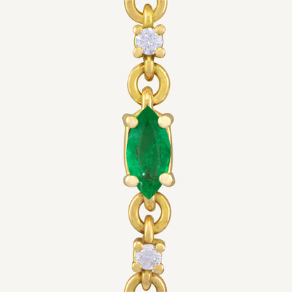 18K Yellow Gold Evergreen Emerald Bracelet with Natural Green Emeralds and Diamonds