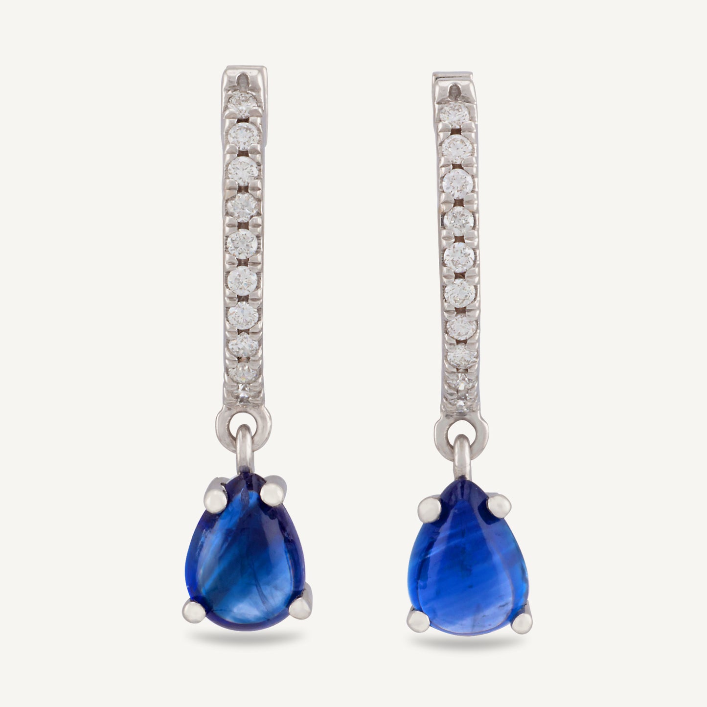 18K White Gold Midnight Sapphire Earrings with Natural Blue Sapphires and Diamonds