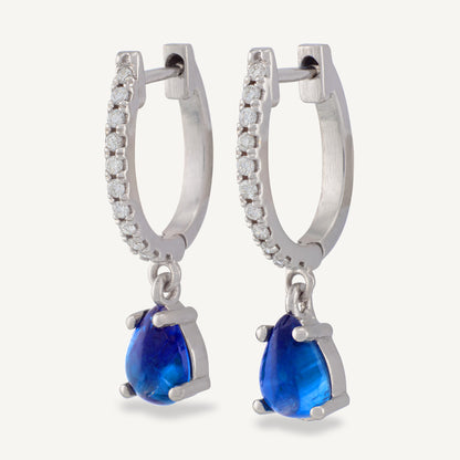 18K White Gold Midnight Sapphire Earrings with Natural Blue Sapphires and Diamonds