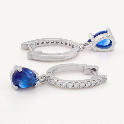 18K White Gold Midnight Sapphire Earrings with Natural Blue Sapphires and Diamonds