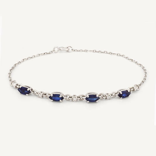 18K White Gold Midnight Sapphire Bracelet with Natural Blue Sapphires and Diamonds