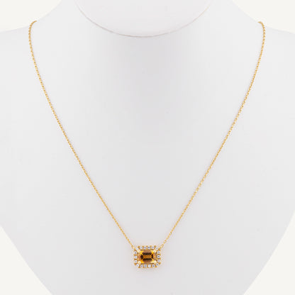 18K Yellow Gold Sparkling Citrine Frame Necklace with Natural Citrine and Diamonds