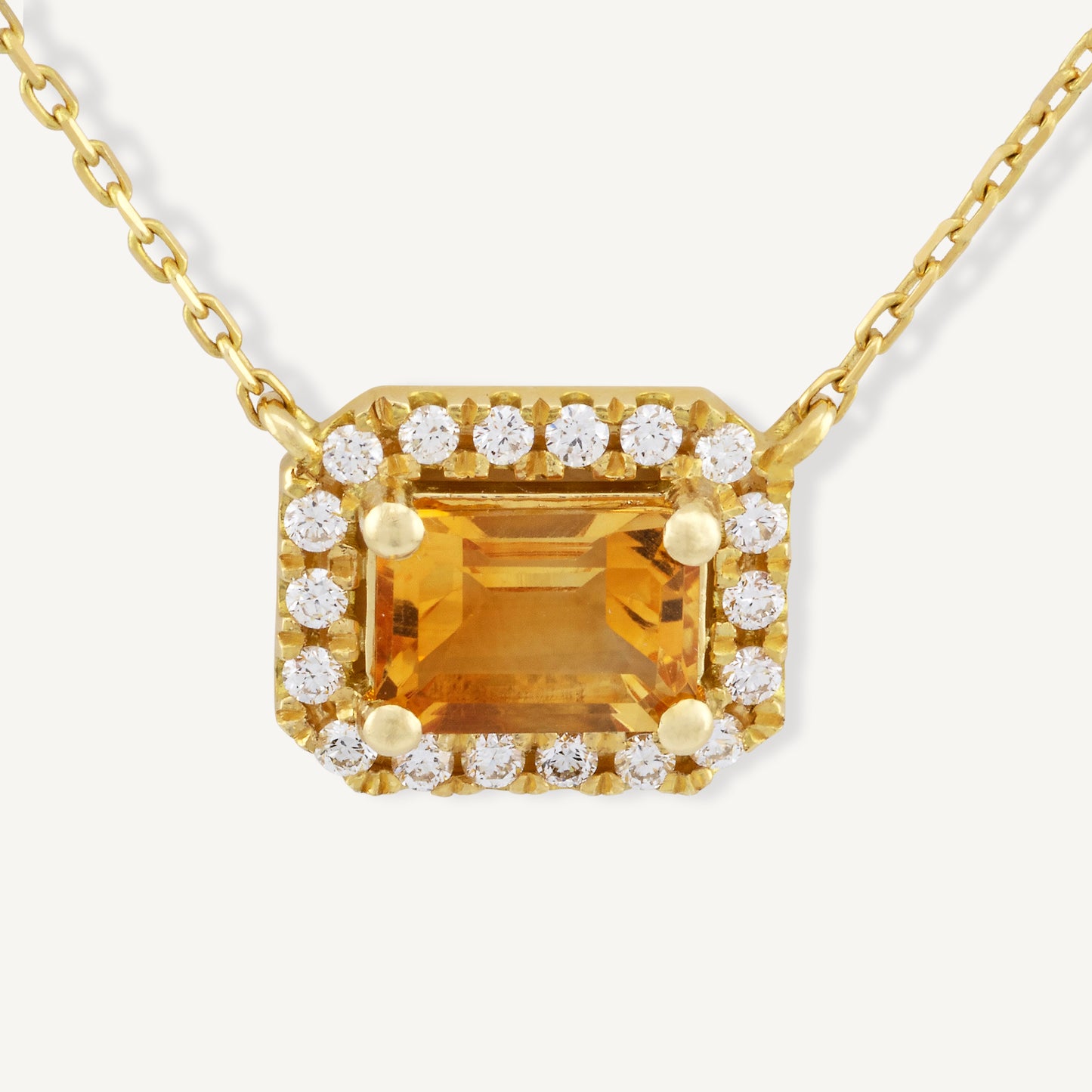 18K Yellow Gold Sparkling Citrine Frame Necklace with Natural Citrine and Diamonds