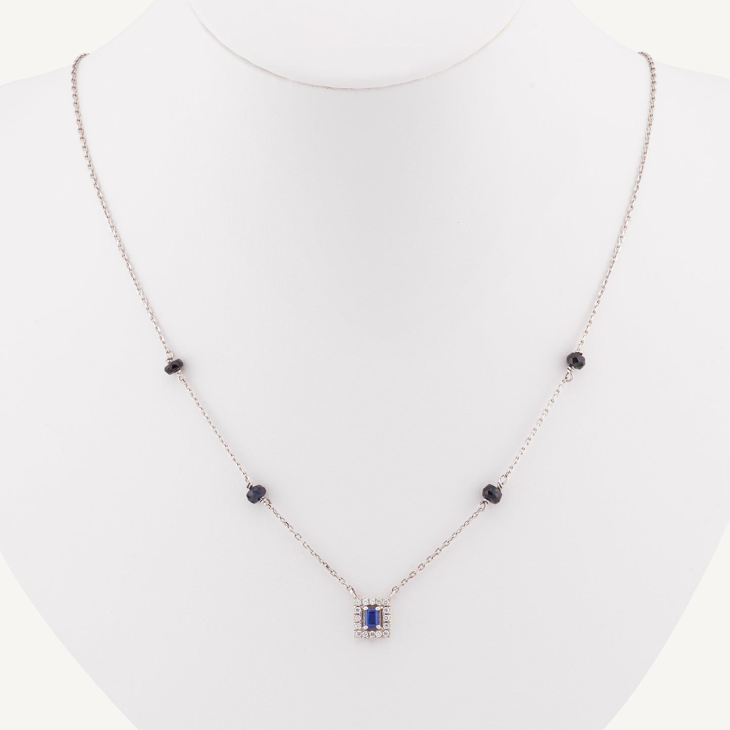 18K White Gold Royal Sapphire Necklace with Natural Blue Sapphires and Diamonds