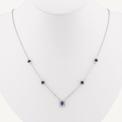 18K White Gold Royal Sapphire Necklace with Natural Blue Sapphires and Diamonds