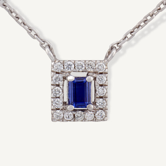 18K White Gold Royal Sapphire Necklace with Natural Blue Sapphires and Diamonds