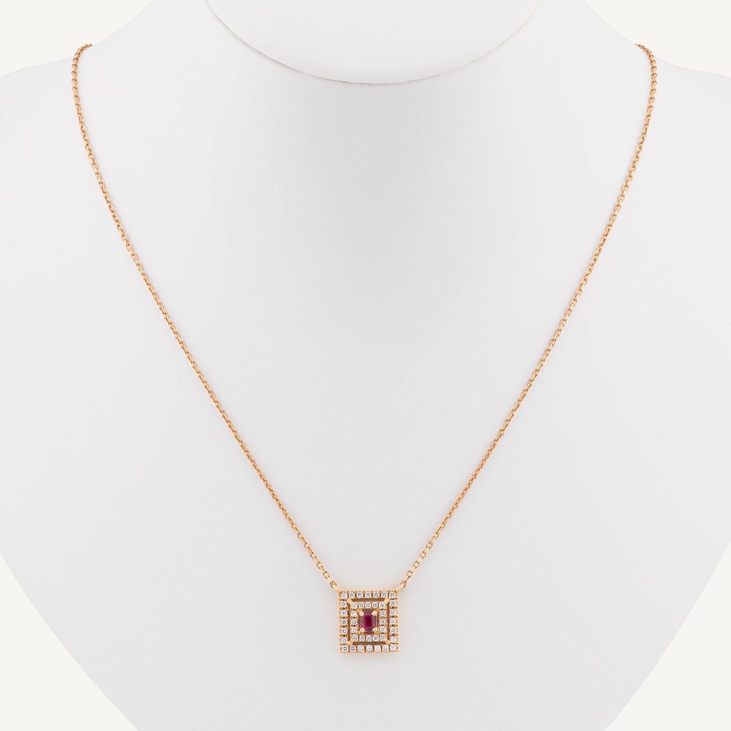 18K Rose Gold Ruby Sparkle Frame Necklace with Natural Red Rubies and Diamonds