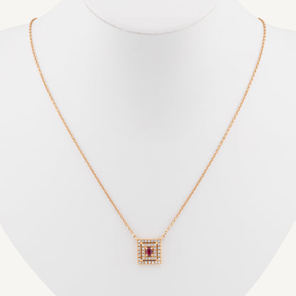 18K Rose Gold Ruby Sparkle Frame Necklace with Natural Red Rubies and Diamonds