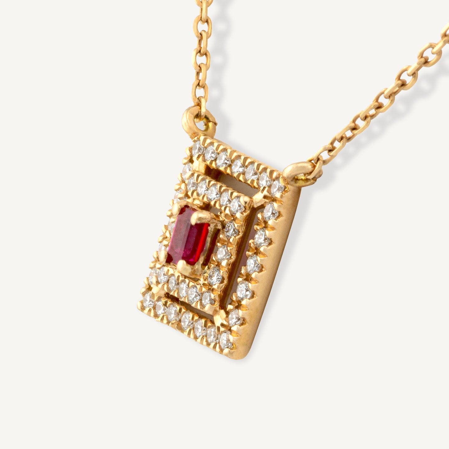 18K Rose Gold Ruby Sparkle Frame Necklace with Natural Red Rubies and Diamonds