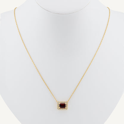 18K Yellow Gold Garnet Diamond Necklace with Natural Garnet and Diamonds