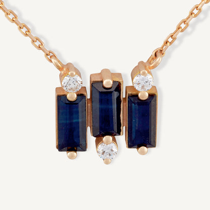 18K Yellow Gold Midnight Sapphire Necklace with Natural Blue Sapphires and Diamonds