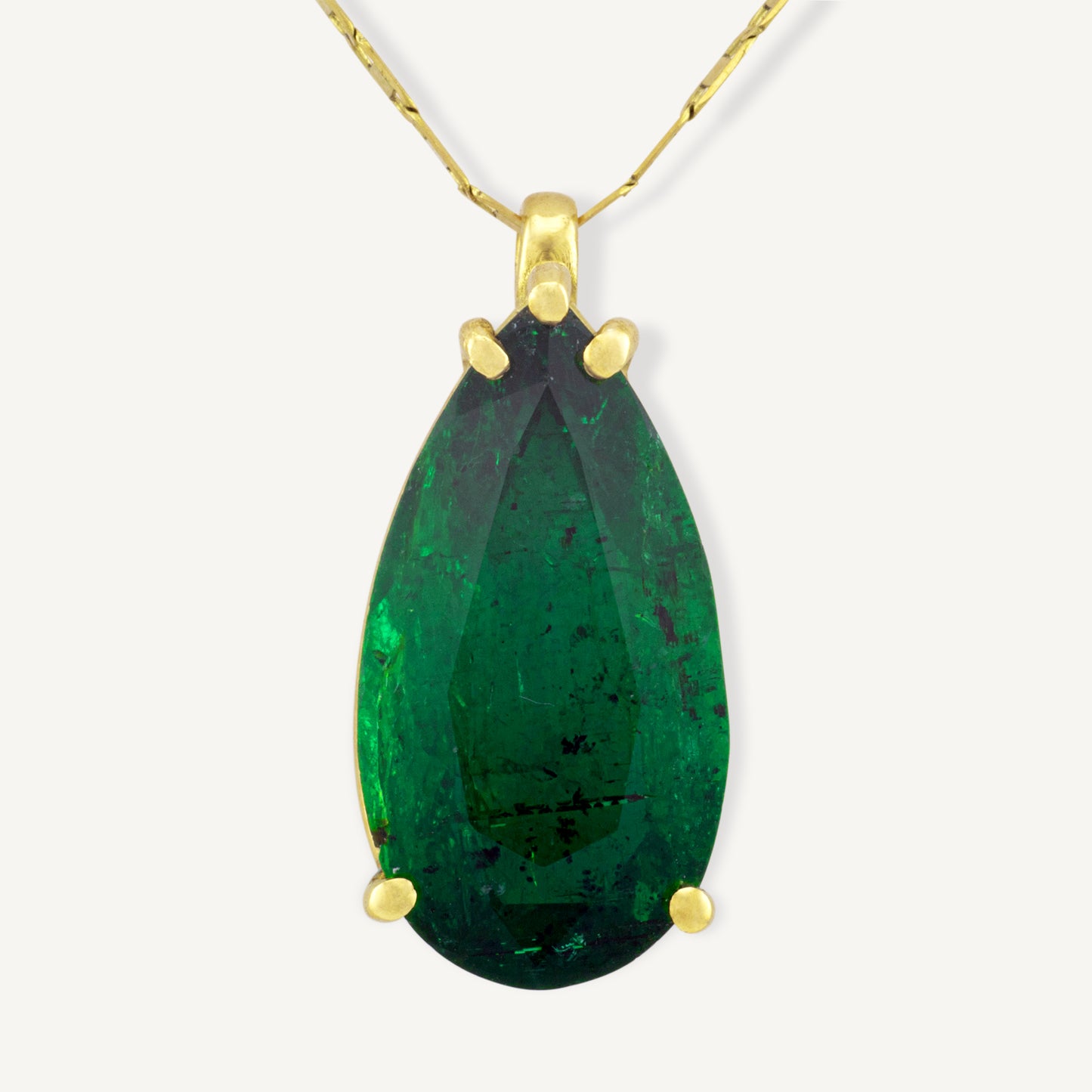 18K Yellow Gold Zambian Emerald Necklace with a Natural 6.50 Carat Zambian Emerald