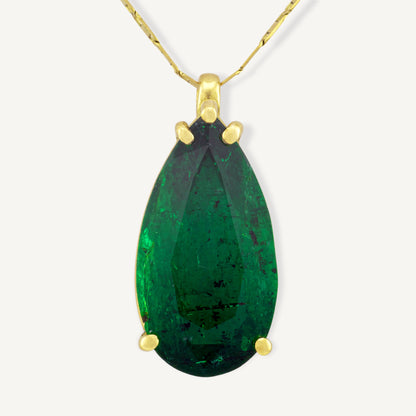 18K Yellow Gold Zambian Emerald Necklace with a Natural 6.50 Carat Zambian Emerald