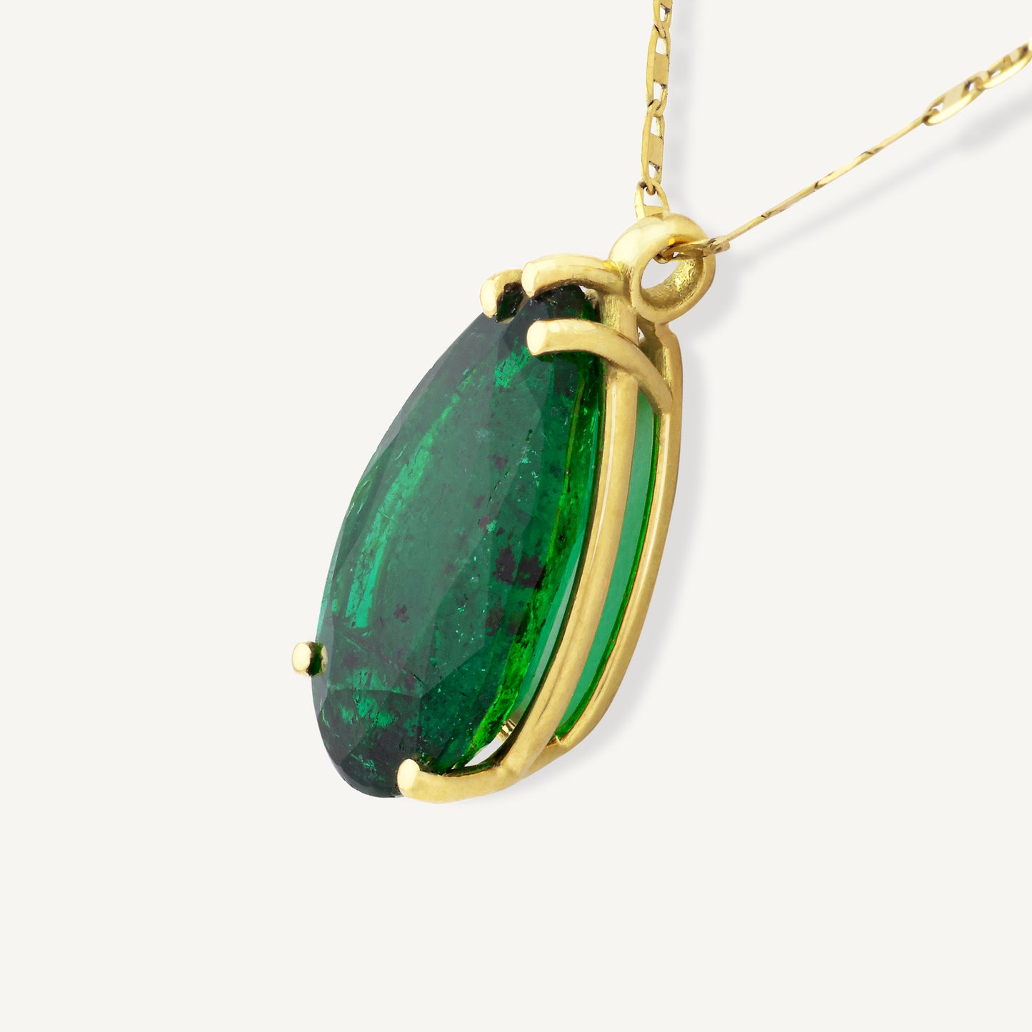 18K Yellow Gold Zambian Emerald Necklace with a Natural 6.50 Carat Zambian Emerald