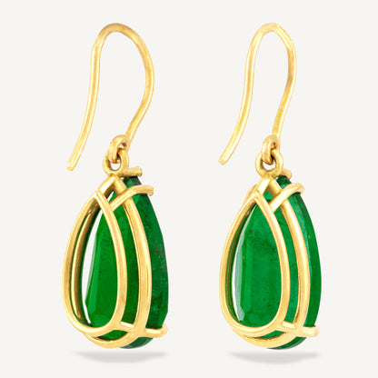 18K Yellow Gold Natural 12.80 Carat Beryl Zambian Emerald Earrings