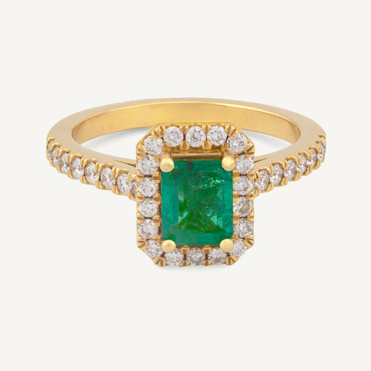 18K Yellow Gold Emerald Verdant A Diamond Ring with Natural Emerald and Diamonds