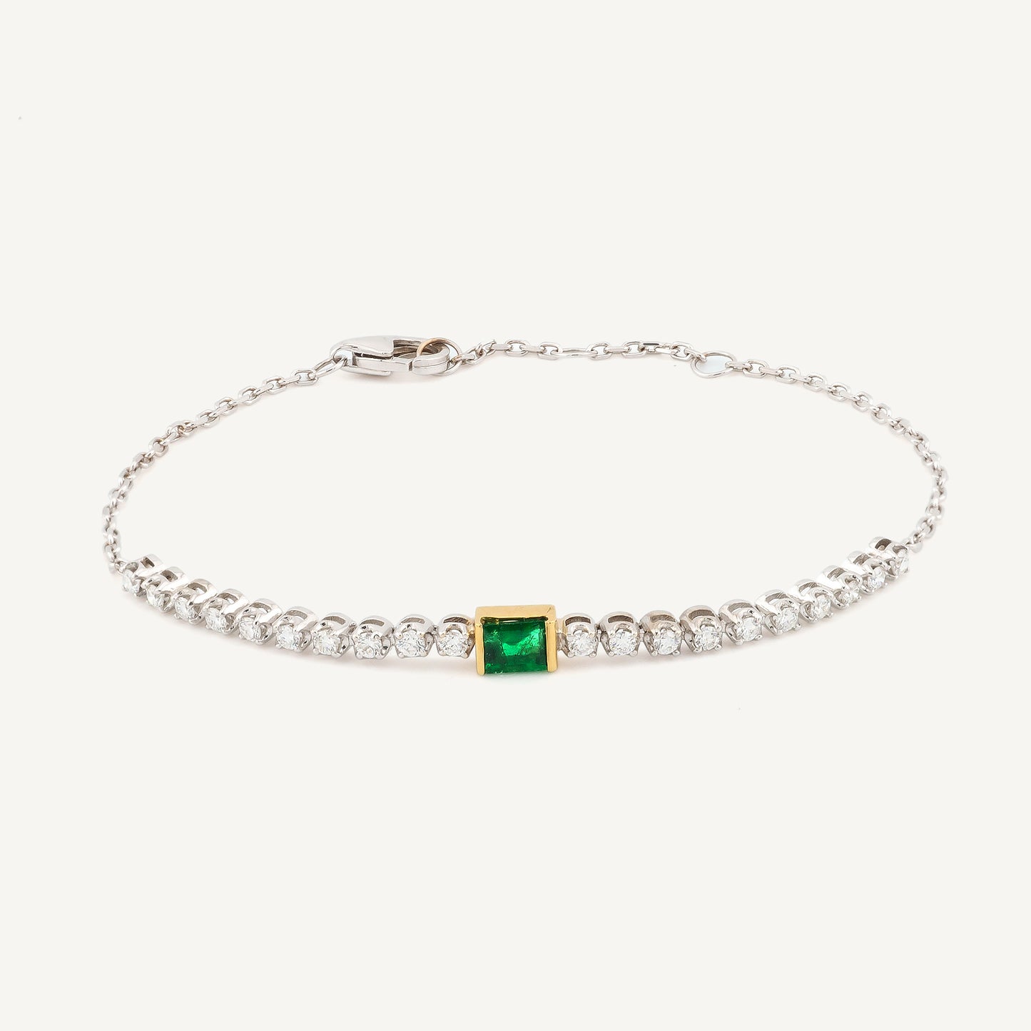 18K White Gold Jeweled Evergreen Emerald B Bracelet with Natural Emeralds