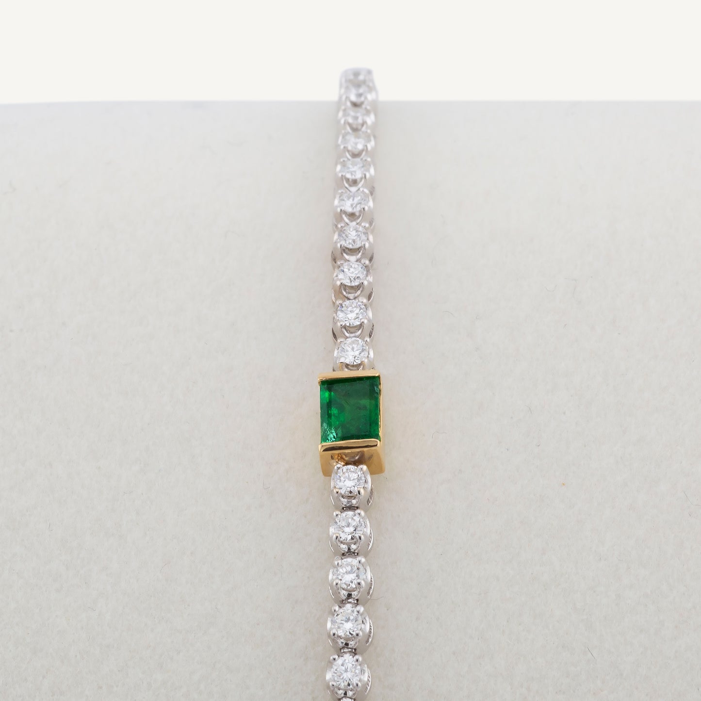 18K White Gold Jeweled Evergreen Emerald B Bracelet with Natural Emeralds