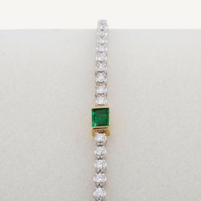 18K White Gold Jeweled Evergreen Emerald B Bracelet with Natural Emeralds