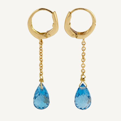 18K Yellow Gold Blue Topaz Drop Earrings with Natural Blue Topaz Gemstones