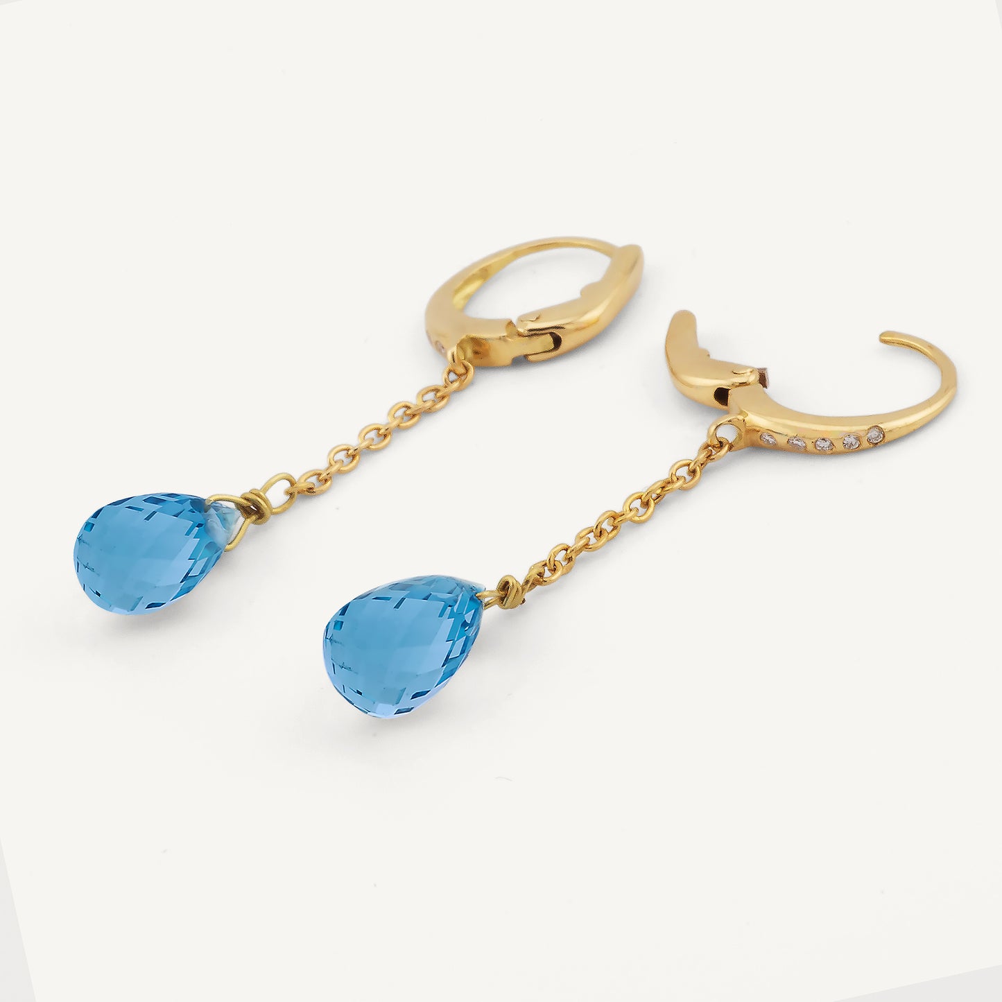 18K Yellow Gold Blue Topaz Drop Earrings with Natural Blue Topaz Gemstones