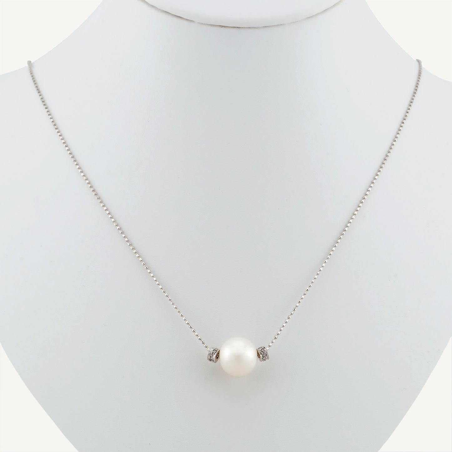 18K White Gold Diamond Dewdrop Pearl Necklace with Natural Diamonds and Pearls