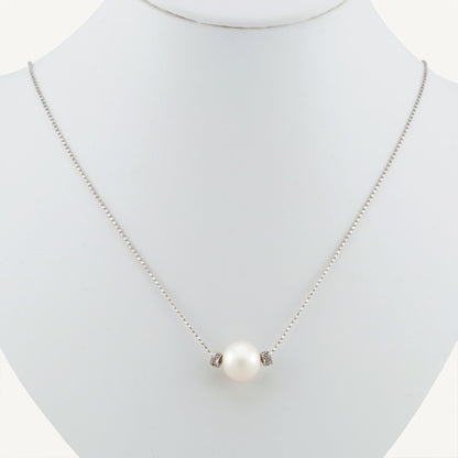 18K White Gold Diamond Dewdrop Pearl Necklace with Natural Diamonds and Pearls