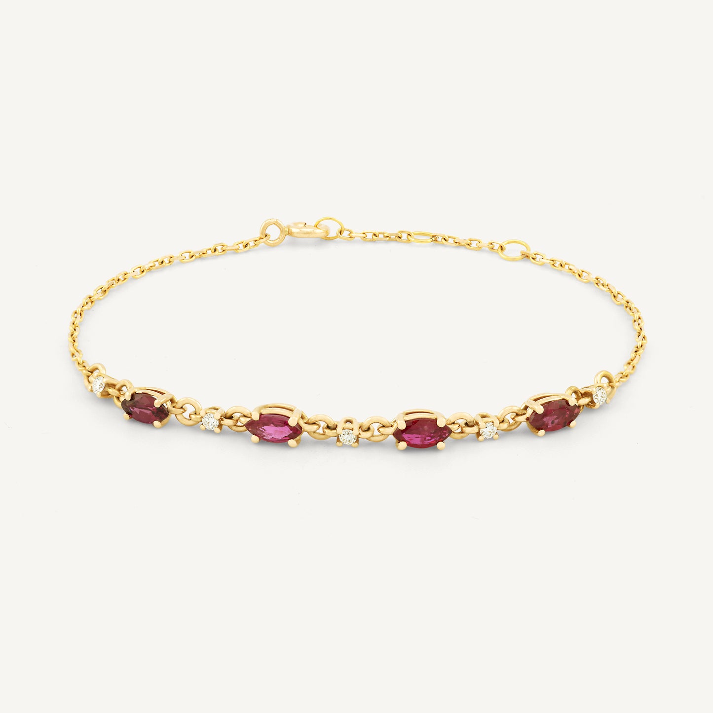 18K Yellow Gold Ruby Sparkle Bracelet with Natural Red Rubies and Diamonds