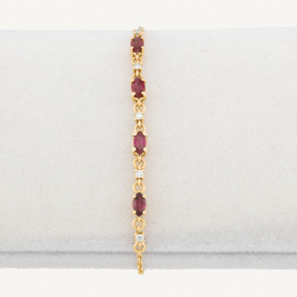 18K Yellow Gold Ruby Sparkle Bracelet with Natural Red Rubies and Diamonds