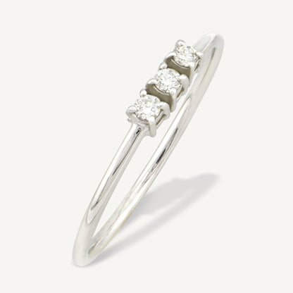 18K White Gold Three-Stone Diamond Ring with Natural Diamonds