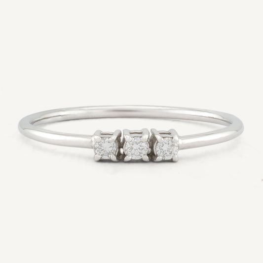 18K White Gold Three-Stone Diamond Ring with Natural Diamonds