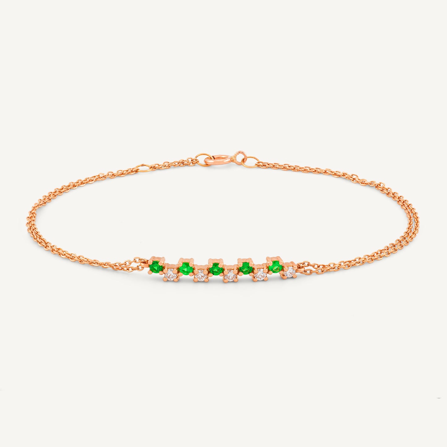 18K Rose Gold Emerald Melody Bracelet with Natural Emeralds and Diamonds