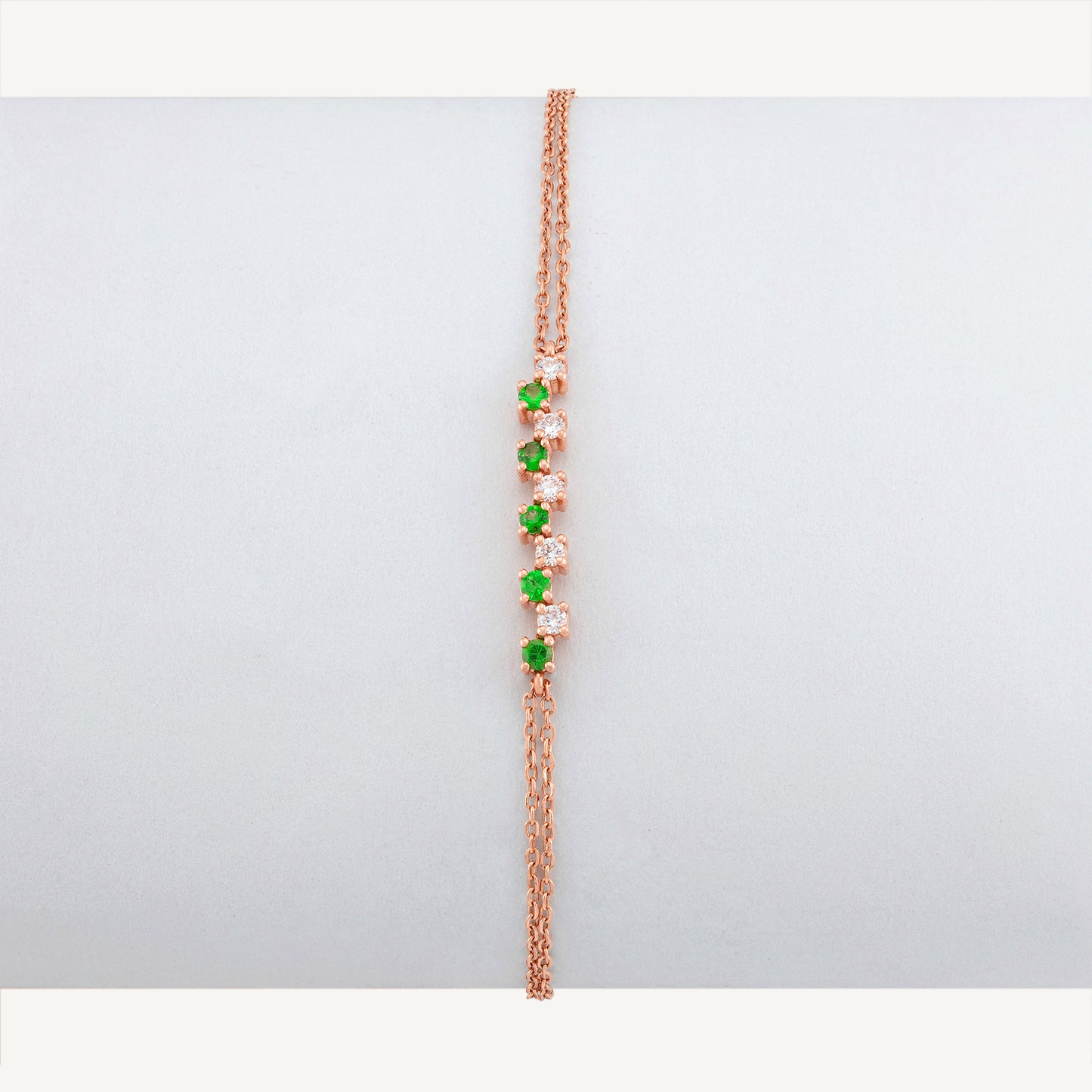 18K Rose Gold Emerald Melody Bracelet with Natural Emeralds and Diamonds