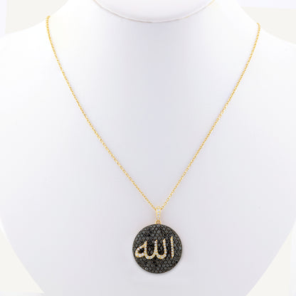 18K Yellow Gold Allah Diamond Necklace with Natural Diamonds