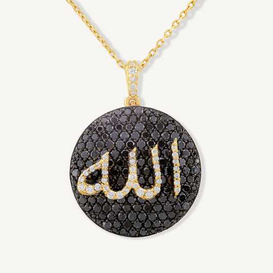 18K Yellow Gold Allah Diamond Necklace with Natural Diamonds