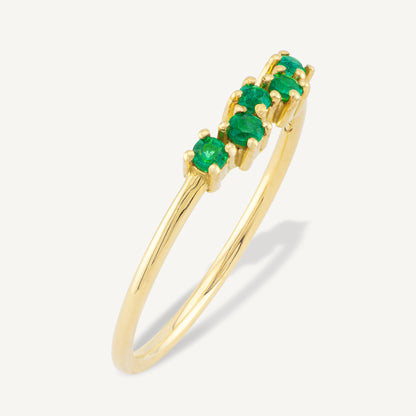 18K Yellow Gold Five-Stone Emerald Ring with Natural Emeralds