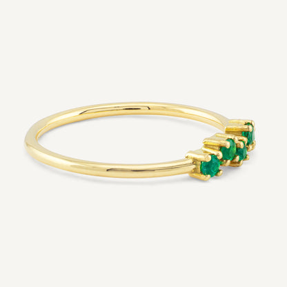 18K Yellow Gold Five-Stone Emerald Ring with Natural Emeralds