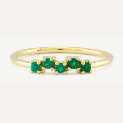 18K Yellow Gold Five-Stone Emerald Ring with Natural Emeralds