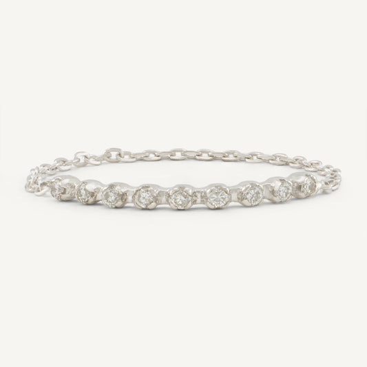 18K White Gold Diamond Chain Ring with Natural Diamonds