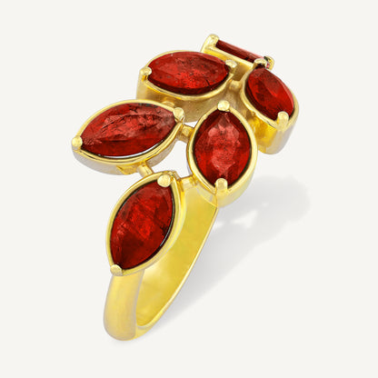 18K Yellow Gold Ruby Laurel Ring with Natural Red Rubies