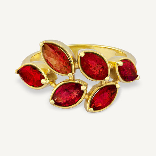 18K Yellow Gold Ruby Laurel Ring with Natural Red Rubies