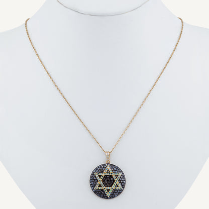 18K Yellow Gold Diamond Star of David Necklace with Natural Gemstones