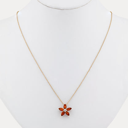 18K Yellow Gold Ruby Flower Necklace with Natural Red Rubies and Diamonds