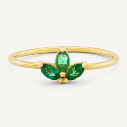 18K Yellow Gold Evergreen Emerald Symphony Ring with Natural Emeralds