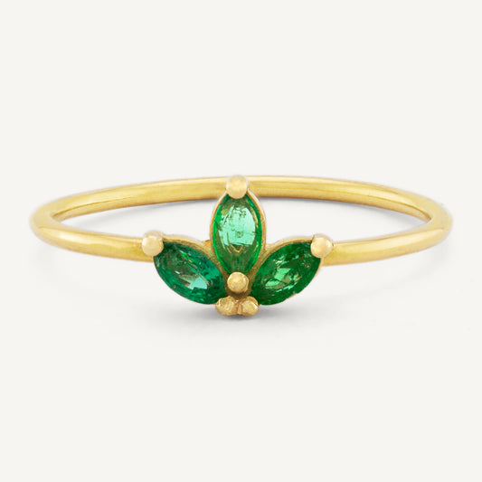 18K Yellow Gold Evergreen Emerald Symphony Ring with Natural Emeralds