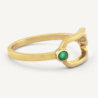 18K Yellow Gold Double Emerald Ring with Natural Green Emeralds