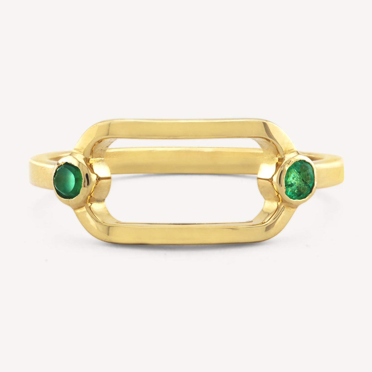 18K Yellow Gold Double Emerald Ring with Natural Green Emeralds