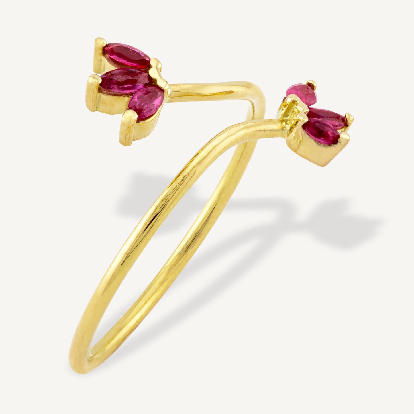 18K Yellow Gold Petaled Ruby Open Ring with Natural Red Rubies