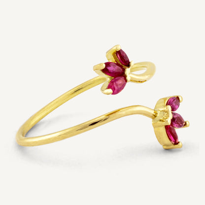 18K Yellow Gold Petaled Ruby Open Ring with Natural Red Rubies