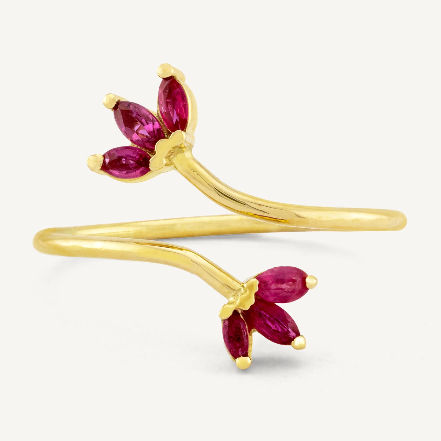 18K Yellow Gold Petaled Ruby Open Ring with Natural Red Rubies